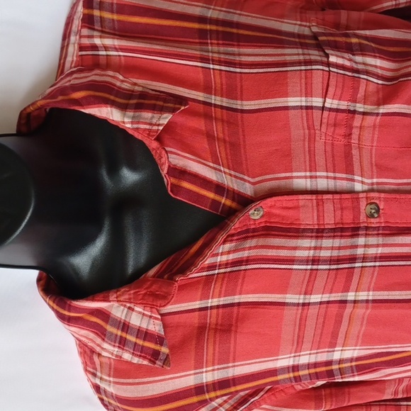 NWT SO Button-Down Red & Cream Plaid Cotton blend - Picture 2 of 7